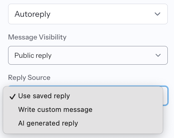 screenshot of autoreply options, including the new 'generated reply' option